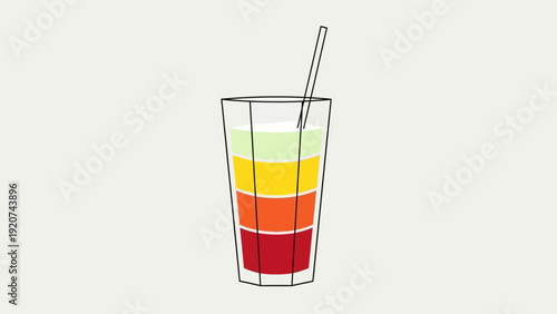 Layered cocktail drink in a tall glass with a straw.