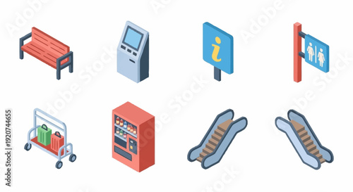 Cartoon Icons of Street Food and Furniture.