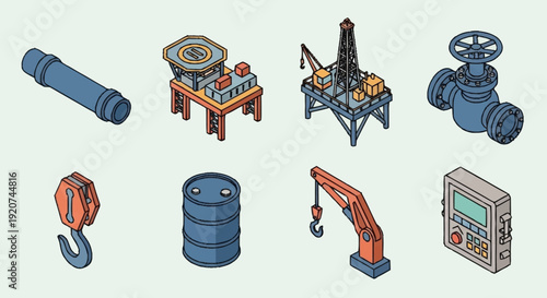 Industrial Equipment and Machinery Components Set.