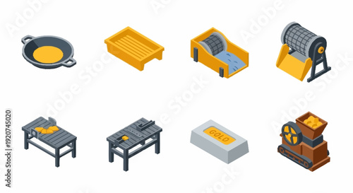 Industrial Equipment and Machinery Icons Set.