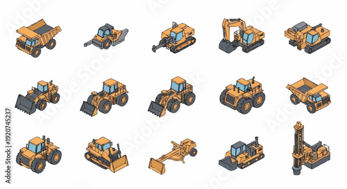 Collection of Various Heavy Construction Machinery Vehicles.