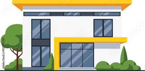 Modern house with yellow accents.