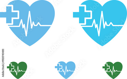 World health organization medical heart symbols with ecg line and cross
