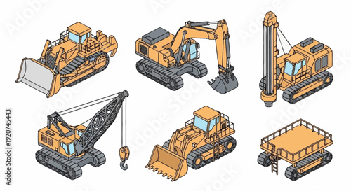 Heavy Construction Equipment Vehicles Set Illustration.