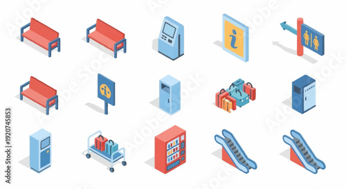 Collection of 3D Office Furniture Icons.