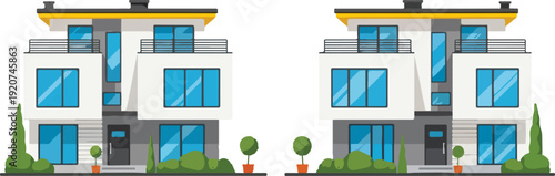 Modern residential buildings with balconies.