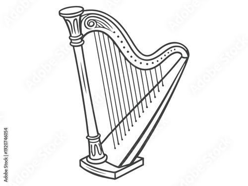 Elegant harp instrument with intricate design and strings