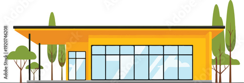 Modern yellow house with large windows 2.