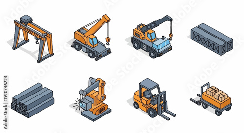Industrial Equipment and Machinery Icons Set.