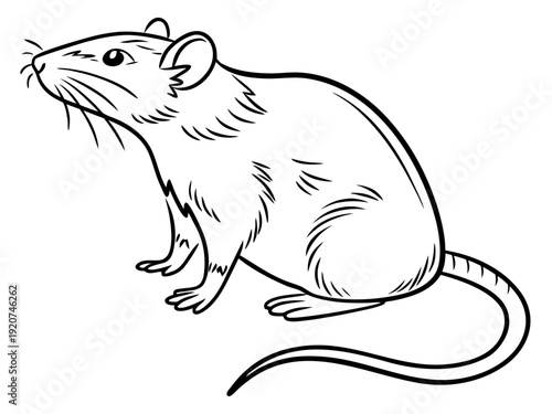 Detailed illustration of a rat with long tail and whiskers