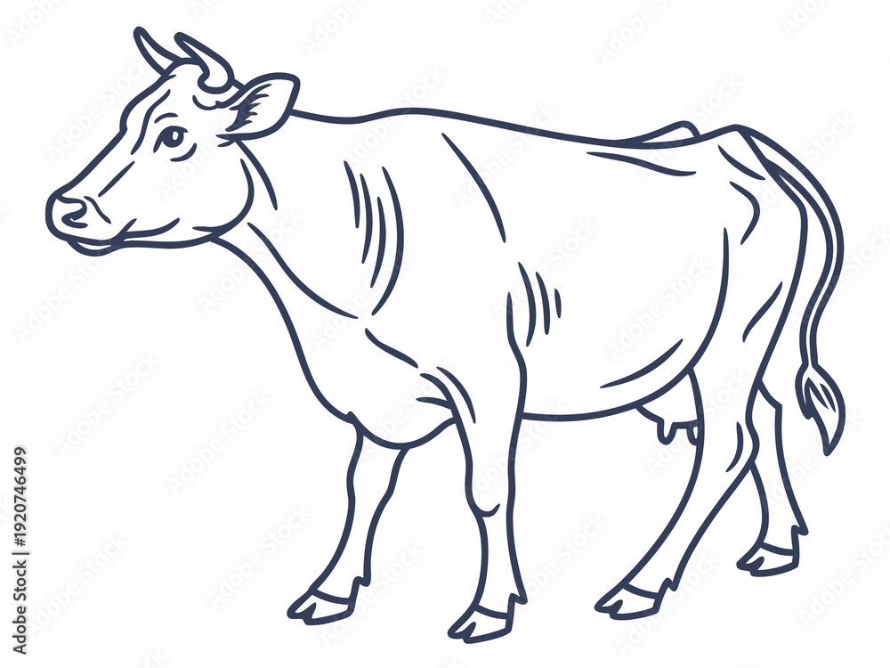 Fototapeta premium Simple line art illustration of a cow