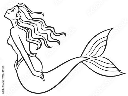 Ethereal mermaid with flowing locks and shimmering tail in elegant pose