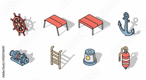 Nautical Symbols and Objects Set Illustration.