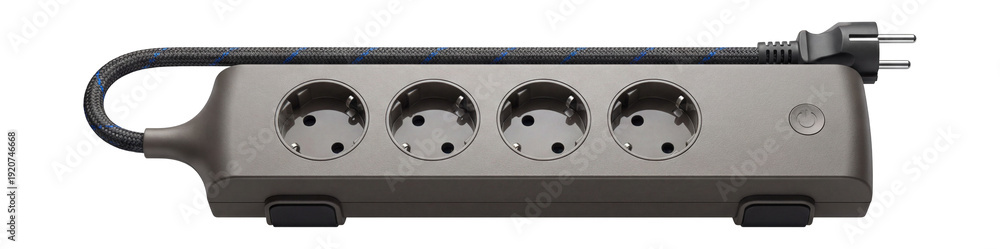 Obraz premium Power strip with braided fabric cord and four widely spaced outlets.