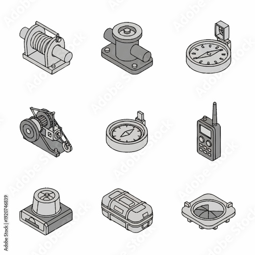 Collection of Various Technical Devices and Instruments.