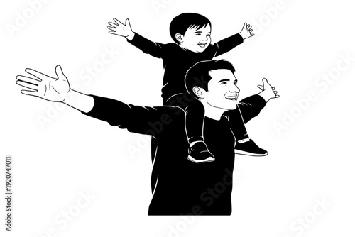 Parent Carrying Child on Shoulders Silhouette Vector for Joyful Family Adventure and Childhood Fun Illustration