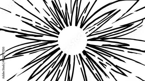 "Vector Comic Burst Explosion Effect with Radiating Lines and Jagged Shapes in Black and White Style for Manga, Action Scene Emphasis, and Dramatic Visual Storytelling"