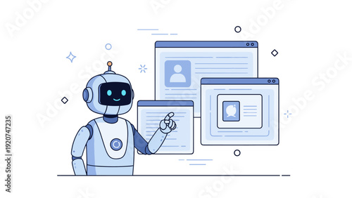 Wallpaper Mural Illustration of a friendly robot interacting with digital profiles and information Torontodigital.ca