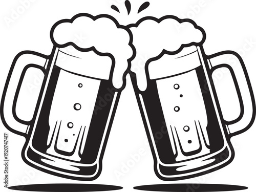 Illustrative beer toast capturing the joyous spirit of celebration with frothy mugs