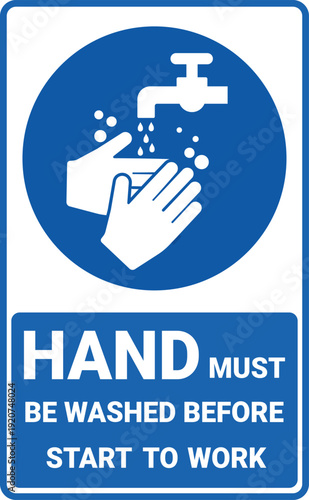 Wash Your Hands Sign, Blue And White Rectangular sign with text Hand washing sign and labels wash your hands, Vector Illustration