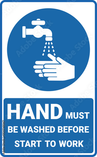 Wash Your Hands Symbol, Blue And White Rectangular sign with text Hand washing sign and labels wash your hands, Vector Illustration