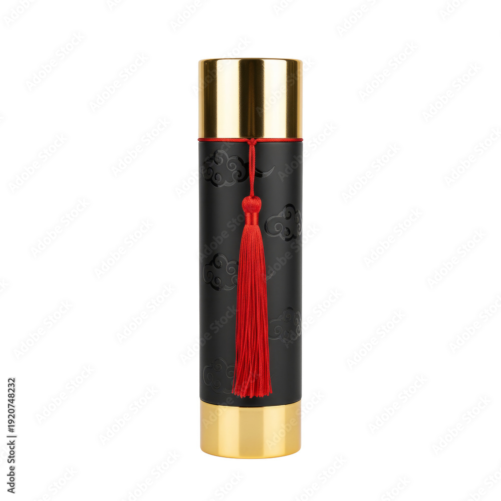 Obraz premium Ornate Black Cylinder With Gold Caps And Red Tassel Decorative Luxury Scroll Case