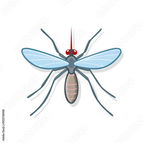 A detailed illustration of a mosquito with wings outstretched, showcasing its intricate features.