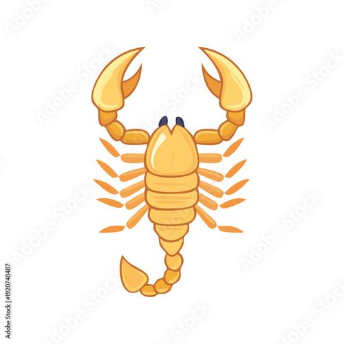 A yellow scorpion illustration with pincers raised and stinger
