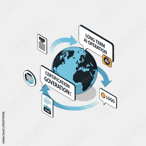 Global AI Certification Process Infographic with Earth and Digital Elements.
