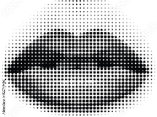 Sensual Lips: A close-up, high-contrast image of a pair of full, sensual lips, rendered with a dot pattern, creates a sense of intrigue.