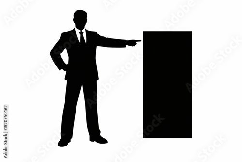 Business Leader Presenting Strategy Silhouette – Executive Pointing to Presentation Board Vector