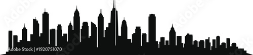 Black and white silhouette of a city skyline with tall buildings and skyscrapers 1