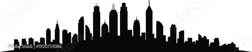 Black and white silhouette of a city skyline with tall buildings and skyscrapers 2