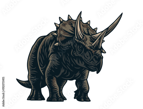 Realistic Dark Triceratops Dinosaur Profile Illustration