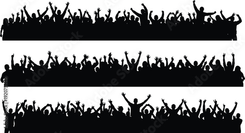 Silhouettes of Crowds Raising Hands in Celebration Against White Background people