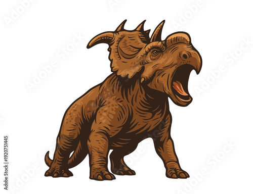 Roaring Ceratopsian Dinosaur Profile Vector Illustration