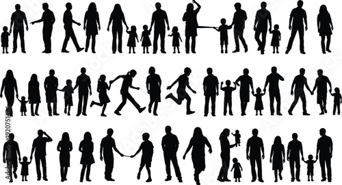 Silhouettes of diverse people in various activities and poses