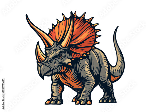 Detailed Triceratops Horned Dinosaur Profile Vector