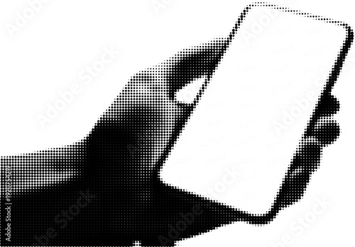 Holding a Phone: A grayscale illustration captures a hand gracefully holding a modern smartphone, the screen inviting interaction and connection.