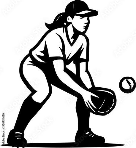 Black and white vector of a softball player, isolated on white. Great for sports posters, t-shirts, logos, websites, and digital design projects.