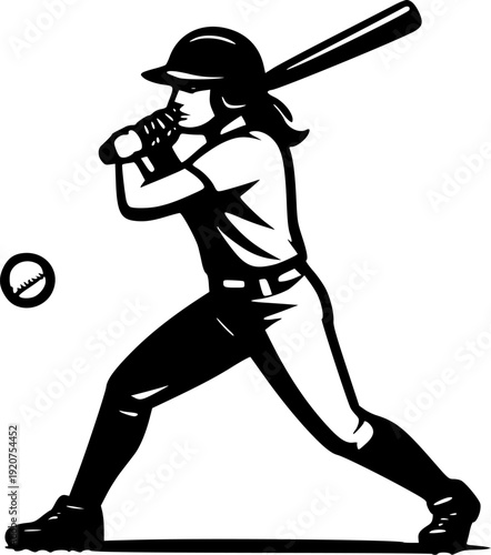 Black and white vector of a softball player, isolated on white. Great for sports posters, t-shirts, logos, websites, and digital design projects.