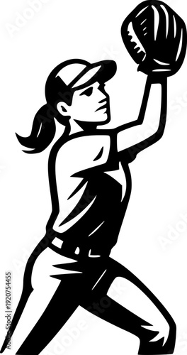 Black and white vector of a softball player, isolated on white. Great for sports posters, t-shirts, logos, websites, and digital design projects.