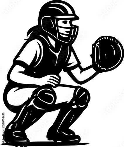 Black and white vector of a softball player, isolated on white. Great for sports posters, t-shirts, logos, websites, and digital design projects.