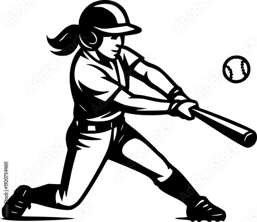 Black and white vector of a softball player, isolated on white. Great for sports posters, t-shirts, logos, websites, and digital design projects.