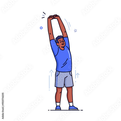 Young african male stretching animation in blue sportswear