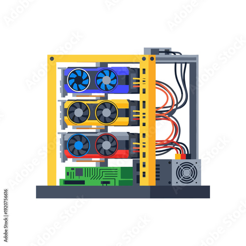 High-performance computer motherboard with RGB cooling fans and transparent case
