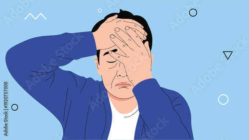 Mature man looking exhausted and stressed with his hands on his head while suffering from a headache or frustration.