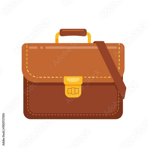 Brown leather briefcase with gold lock isolated on white background business travel