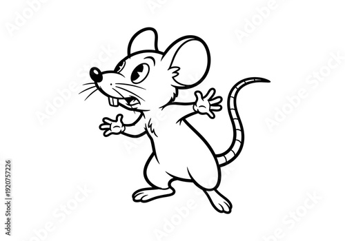 Cute cartoon mouse standing on hind legs with surprised expression.