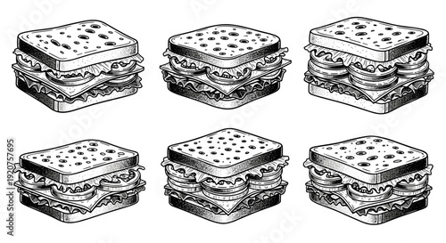 Vintage Engraved Style Deli Sandwiches Collection.